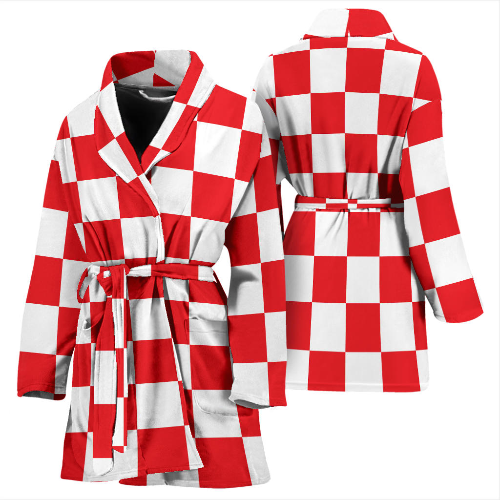 Checkered Red Pattern Print Design 04 Women Bathrobe
