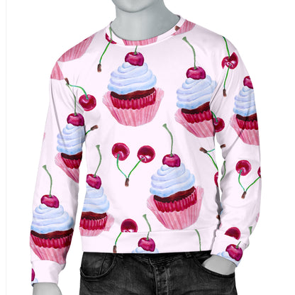 Cherry Cupcake Pink Pattern Men Long Sleeve Sweatshirt