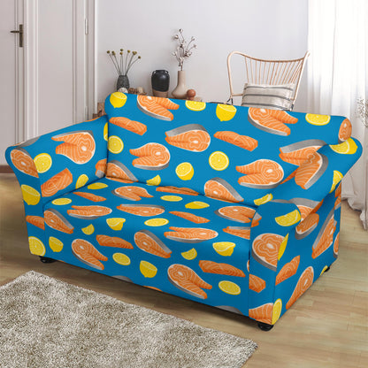 Salmon Steak With Lemon Print Design LKS308 Loveseat Couch Slipcover