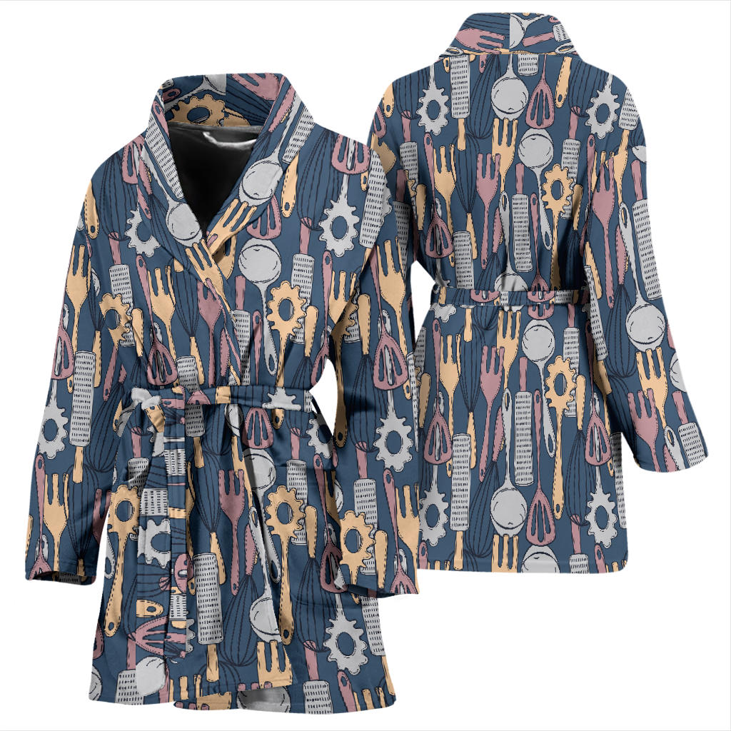 Cooking Kitchen Tools Pattern Print Design 05 Women Bathrobe
