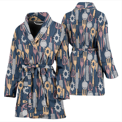 Cooking Kitchen Tools Pattern Print Design 05 Women Bathrobe
