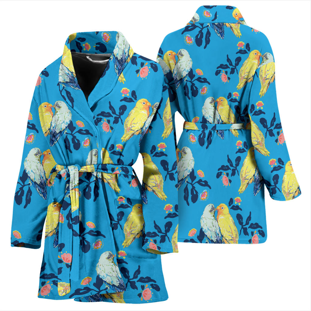 Lovebird Pattern Print Design 03 Women Bathrobe