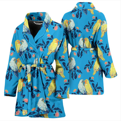 Lovebird Pattern Print Design 03 Women Bathrobe