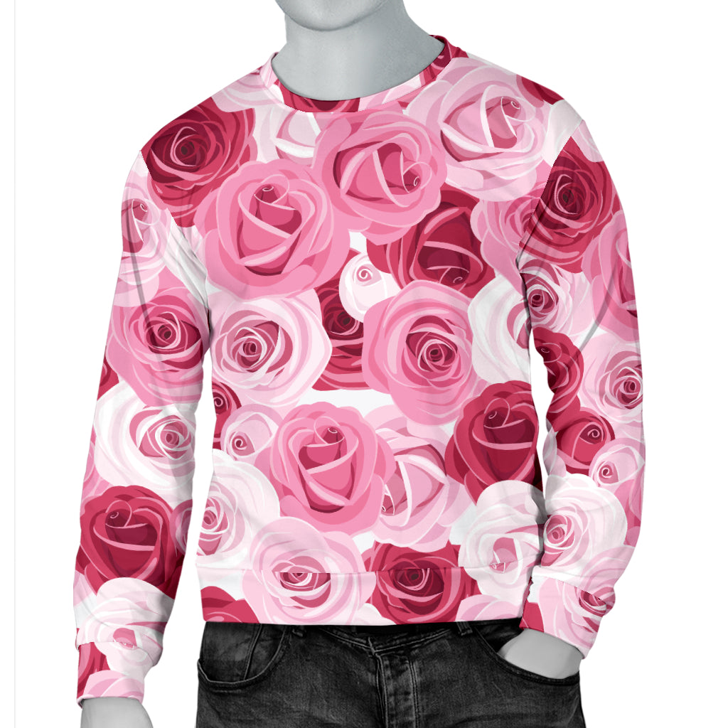 Pink Red Rose Pattern Print Men Long Sleeve Sweatshirt