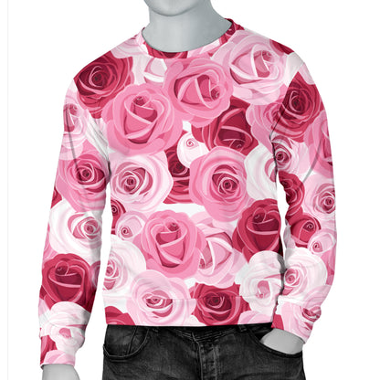 Pink Red Rose Pattern Print Men Long Sleeve Sweatshirt