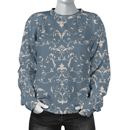 Damask Elegant Teal Print Pattern Women Long Sleeve Sweatshirt