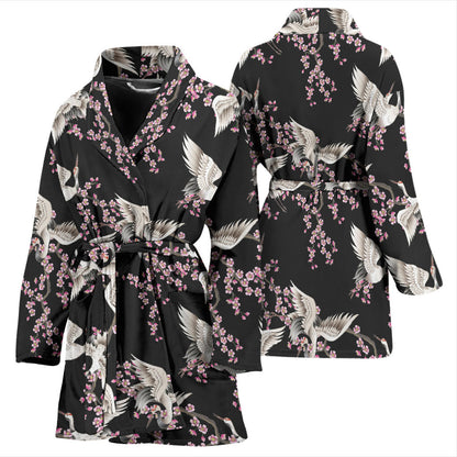 Crane Pattern Print Design 01 Women Bathrobe