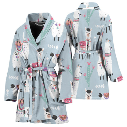 Llama Pattern Print Design 04 Women Bathrobe