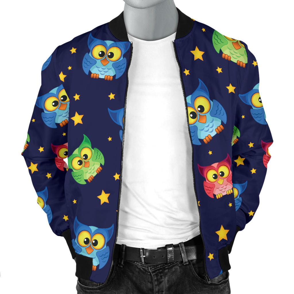 Owl with Star Themed Design Print Men Bomber Jacket