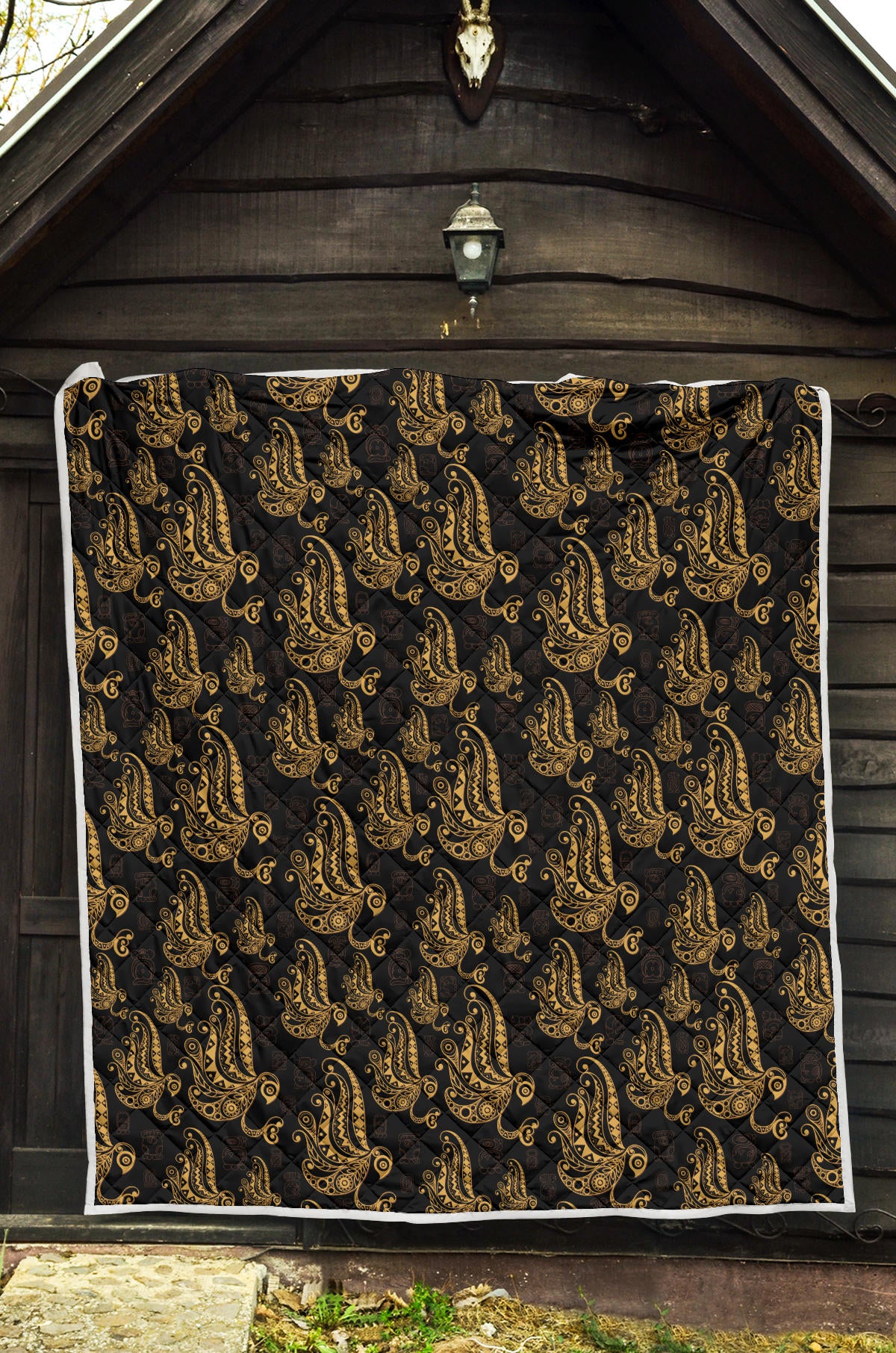 Owl Tribal Polynesian Design Print Quilt Bedspread
