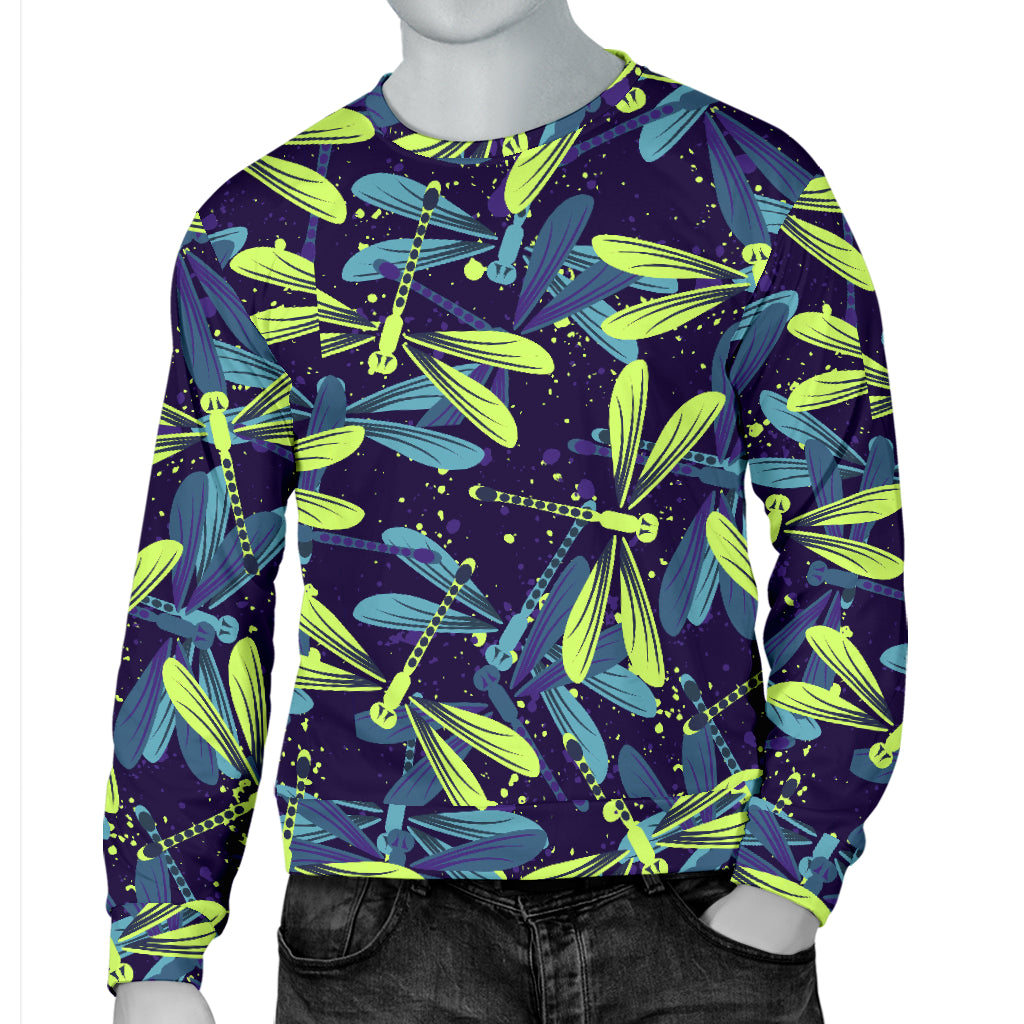 Dragonfly Lime Blue Print Pattern Men Long Sleeve Sweatshirt