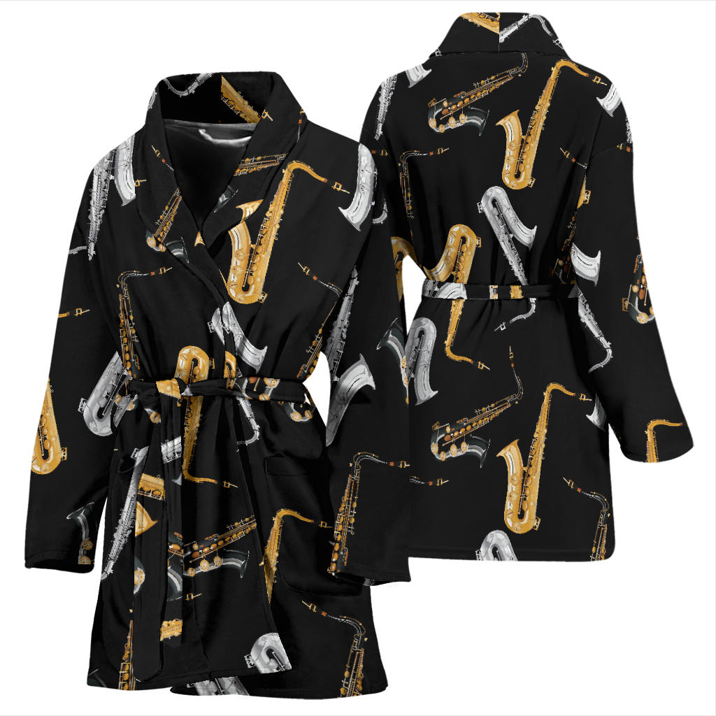 Saxophone Pattern Print Design 01 Women Bathrobe