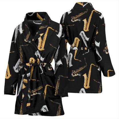 Saxophone Pattern Print Design 01 Women Bathrobe