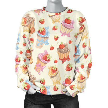 Cupcakes Strawberry Cherry Print Women Long Sleeve Sweatshirt