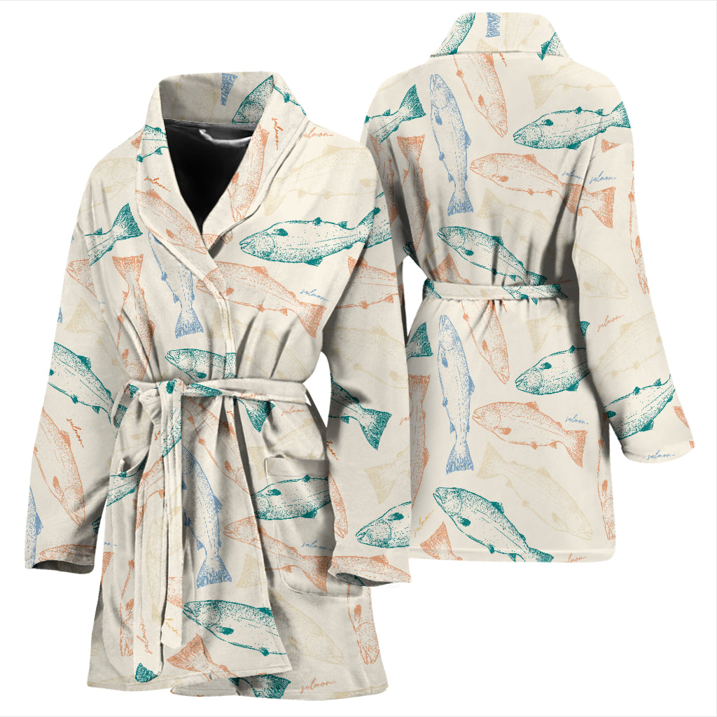 Salmon Fish Print Design LKS305 Women Bathrobe