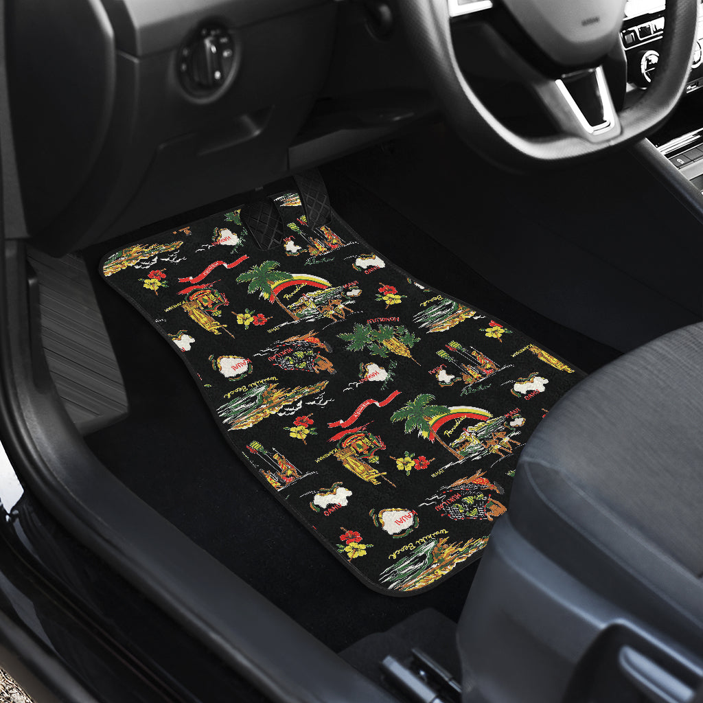 Hawaiian Island Themed Print Car Floor Mats Front Back