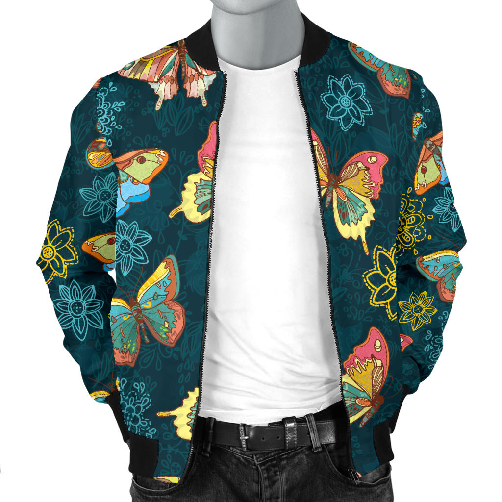 Butterfly Hand Draw Print Pattern Men Bomber Jacket