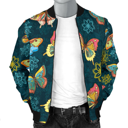 Butterfly Hand Draw Print Pattern Men Bomber Jacket