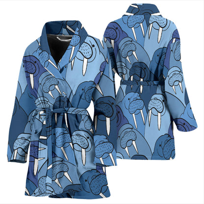 Walrus Pattern Print Design 01 Women Bathrobe