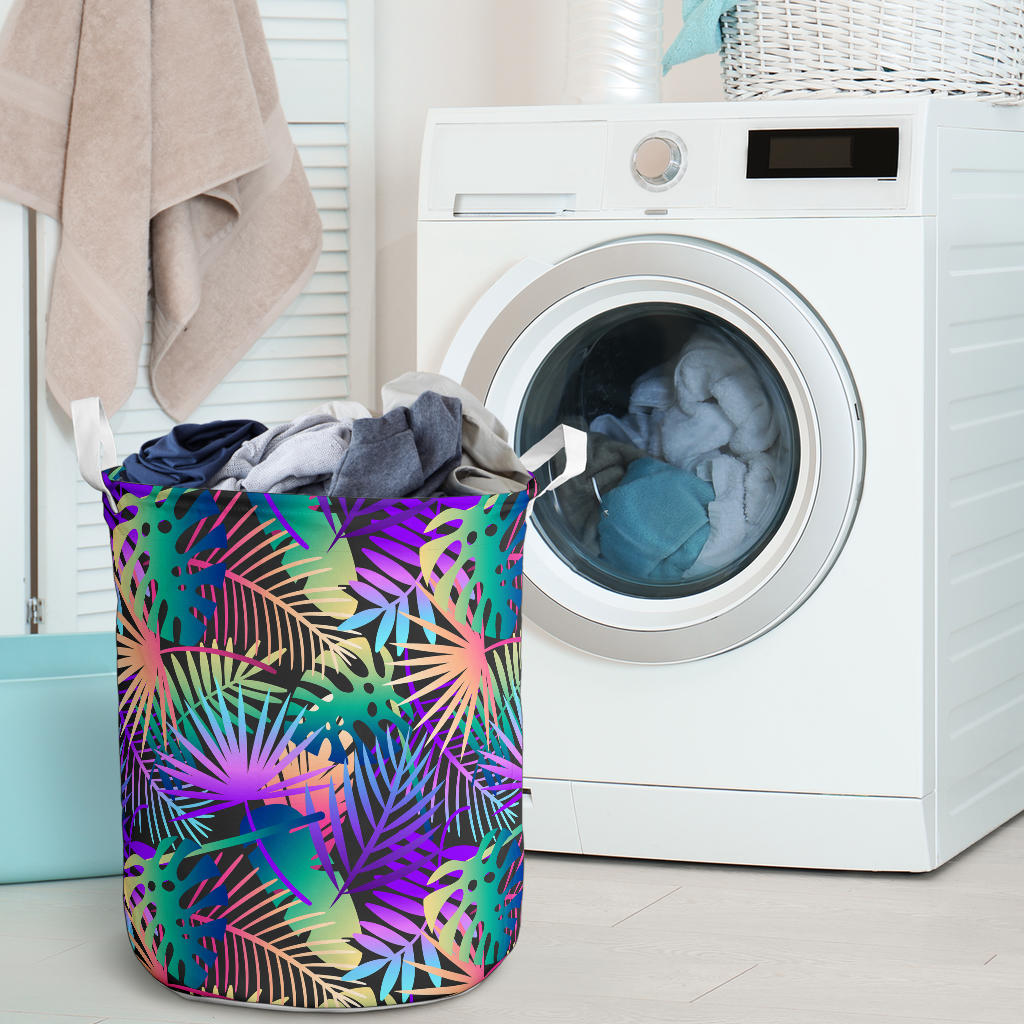 Neon Flower Tropical Palm Leaves Laundry Basket