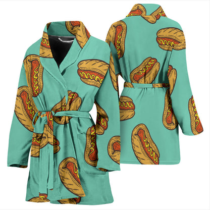 Hot Dog Pattern Print Design 04 Women Bathrobe