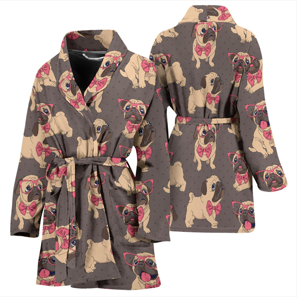 Pug Pattern Print Design A05 Women Bathrobe