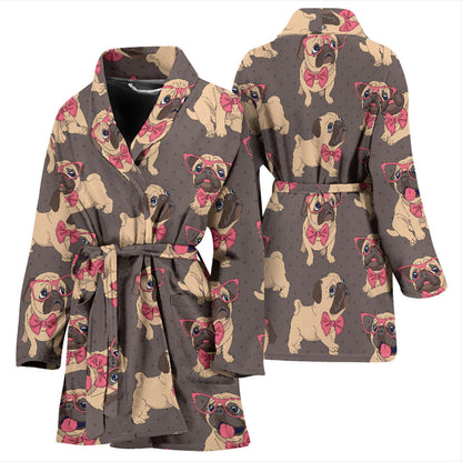 Pug Pattern Print Design A05 Women Bathrobe