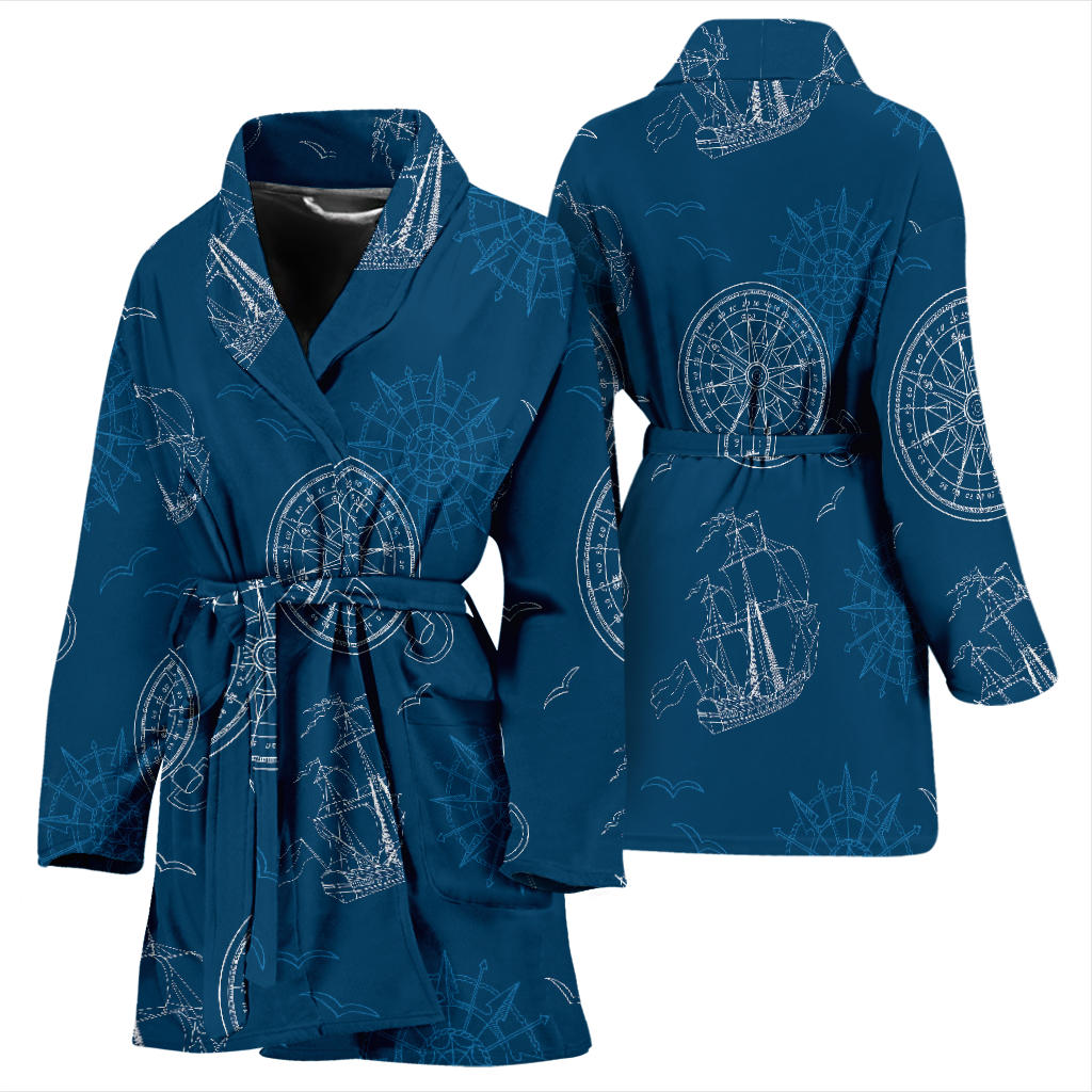 Nautical Pattern Print Design A04 Women Bathrobe