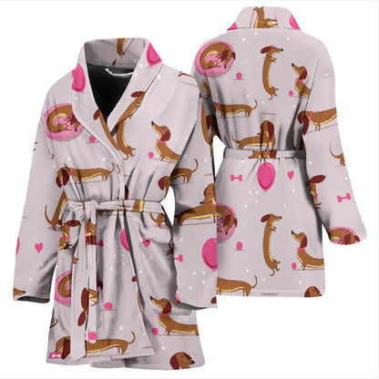 Dachshund Pattern Print Design 10 Women Bathrobe