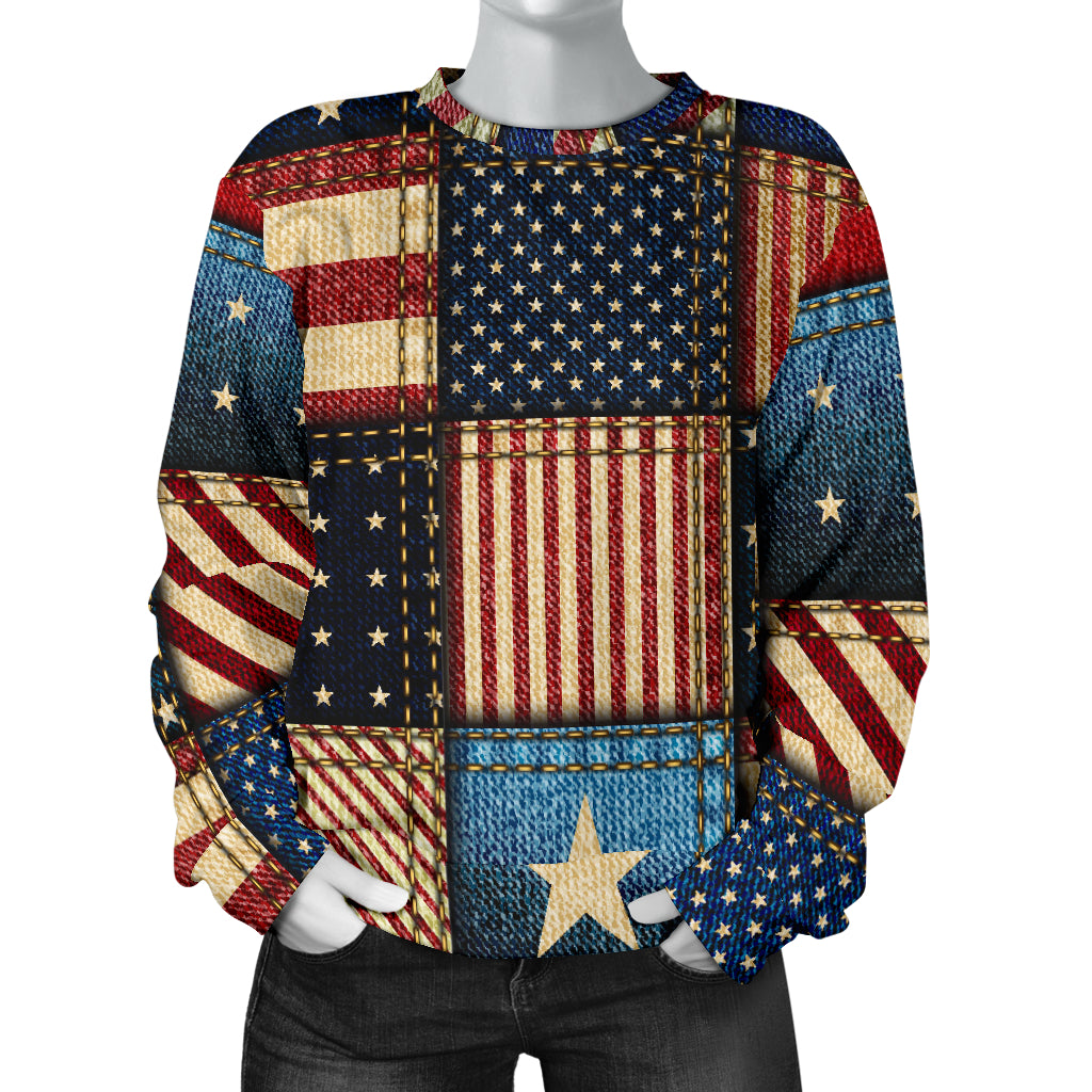 American flag Patchwork Design Women Long Sleeve Sweatshirt