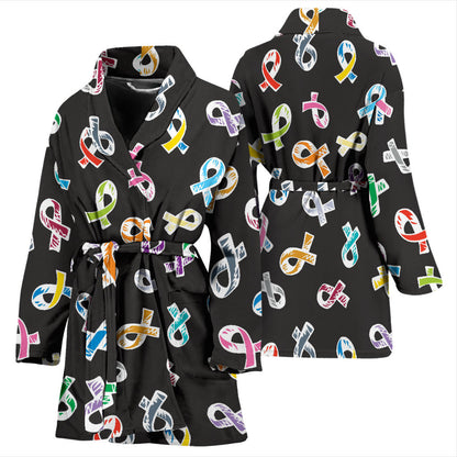 Cancer Awareness Pattern Print Design 02 Women Bathrobe