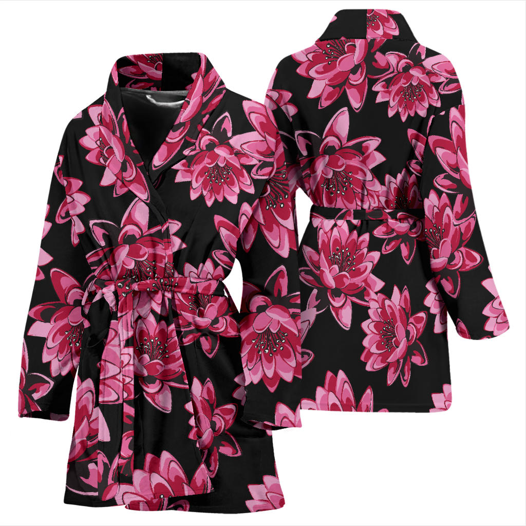 Lotus Pattern Print Design 03 Women Bathrobe