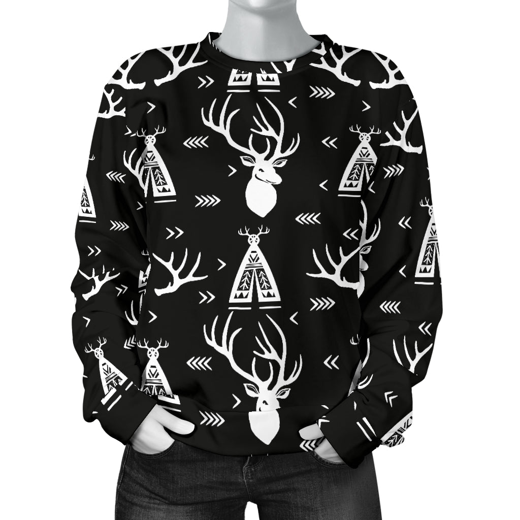 Deer Native Indian Print Pattern Women Long Sleeve Sweatshirt