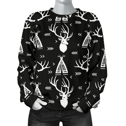 Deer Native Indian Print Pattern Women Long Sleeve Sweatshirt