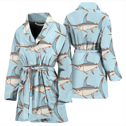 Swordfish Pattern Print Design 01 Women Bathrobe