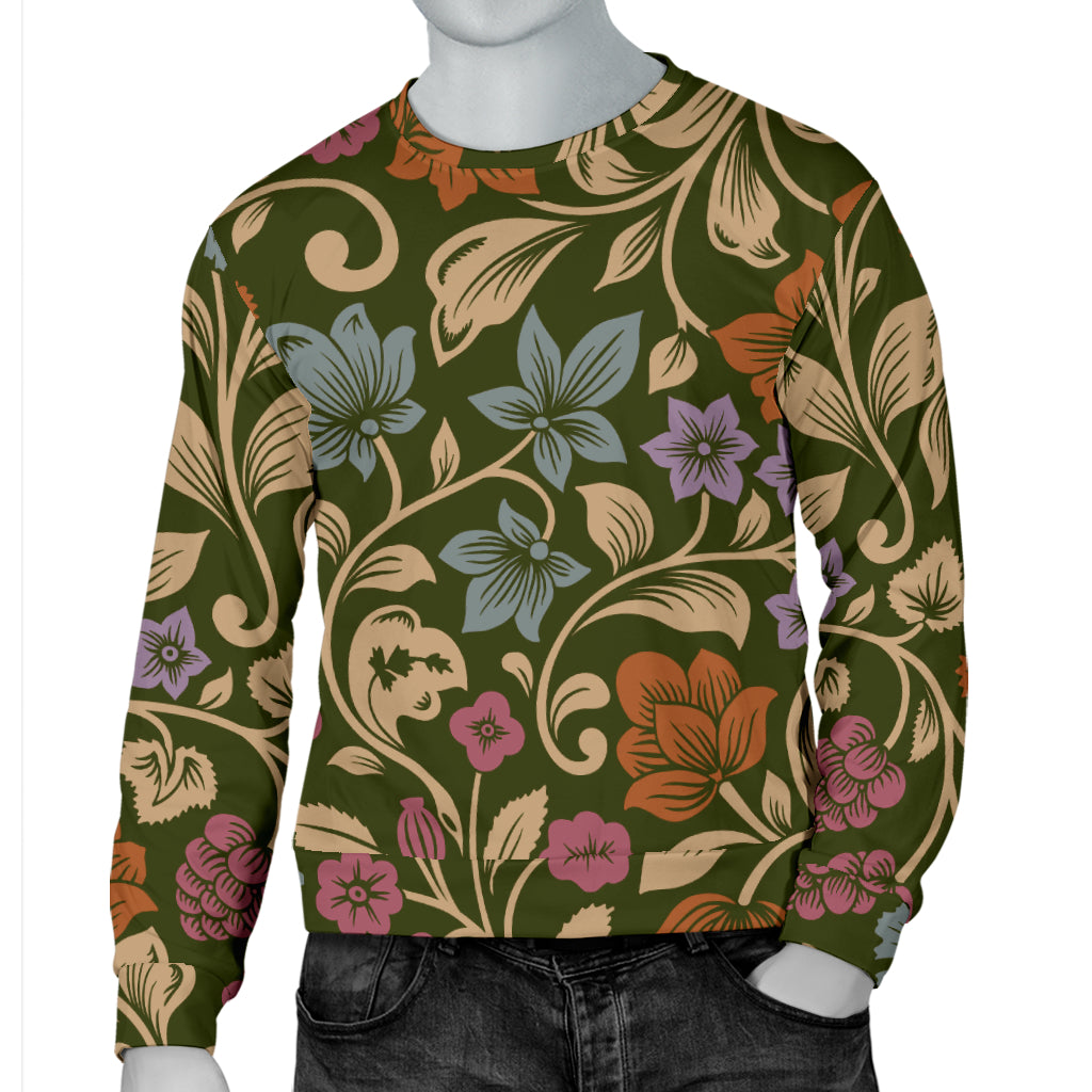 Floral Vintage Print Pattern Men Long Sleeve Sweatshirt