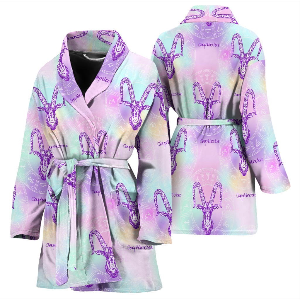 Capricorn Zodiac Pattern Print Design 02 Women Bathrobe