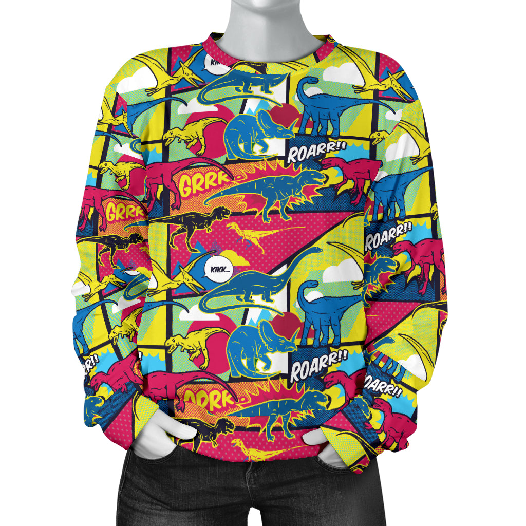 Dinosaur Comic Pop Art Style Women Long Sleeve Sweatshirt