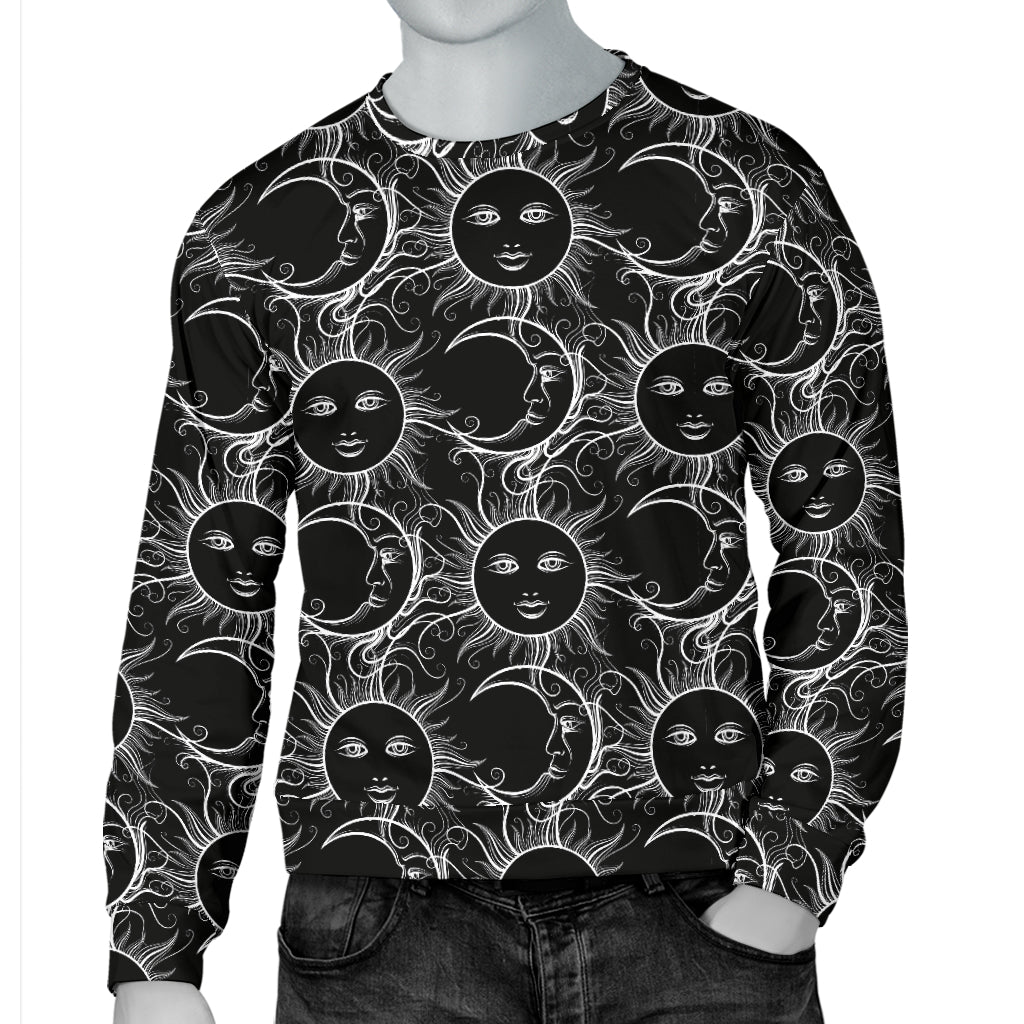 Sun Moon White Design Themed Print Men Long Sleeve Sweatshirt