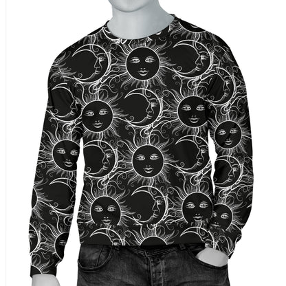 Sun Moon White Design Themed Print Men Long Sleeve Sweatshirt