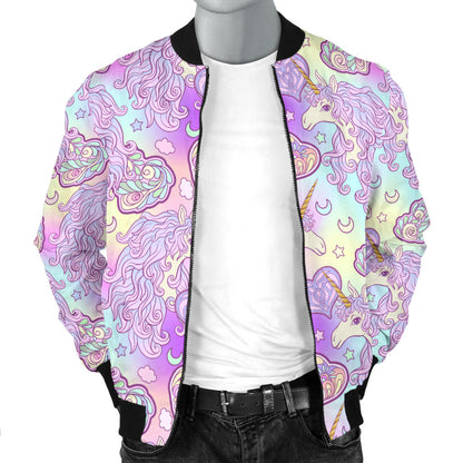 Unicorn Rainbow Star Heart Print Men Bomber Jacket