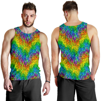 Rainbow Fur Design Print Men Tank Top