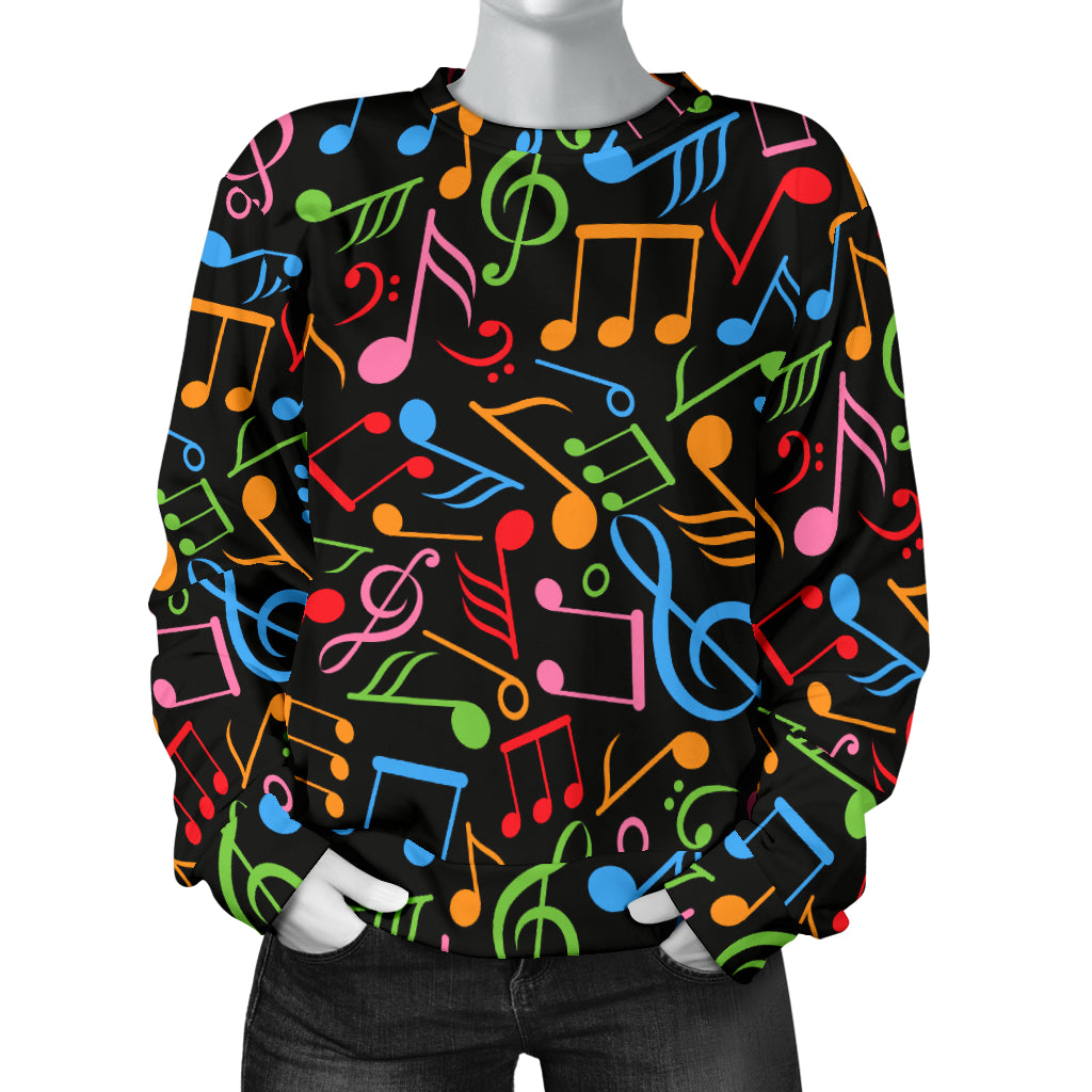 Music Note Colorful Themed Print Women Long Sleeve Sweatshirt