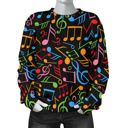 Music Note Colorful Themed Print Women Long Sleeve Sweatshirt