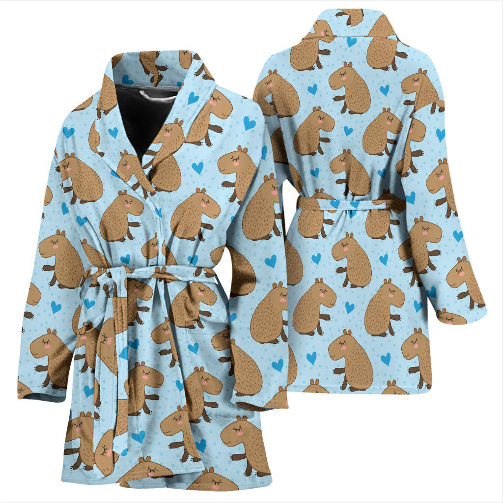 Capybara Pattern Print Design 01 Women Bathrobe
