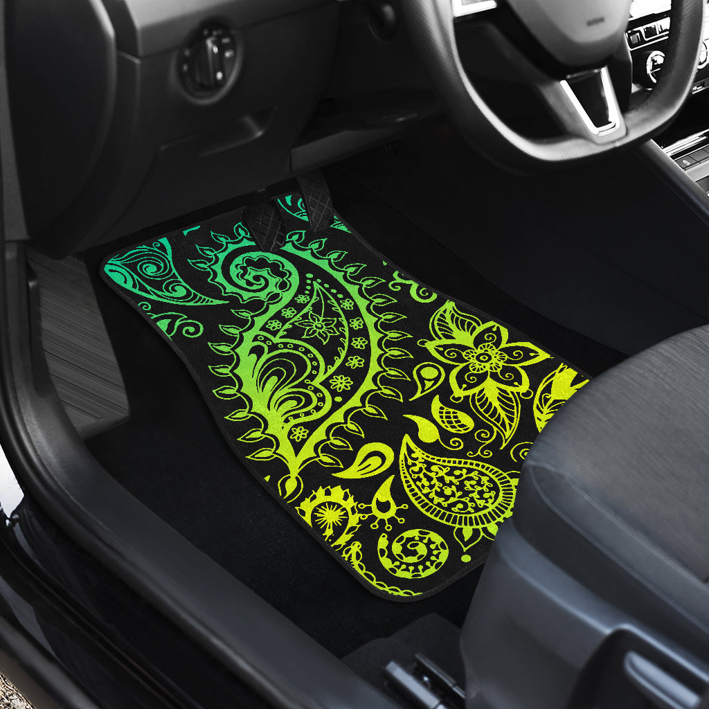 Paisley Green Design Print Car Floor Mats Front Back