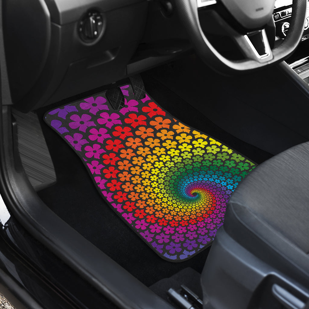 Flower Power Rainbow Spiral Print Car Floor Mats Front Back