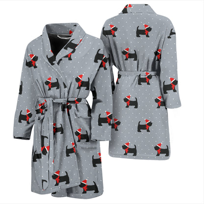 Scottish Christmas Themed Terriers Print Design LKS3018 Men Bathrobe