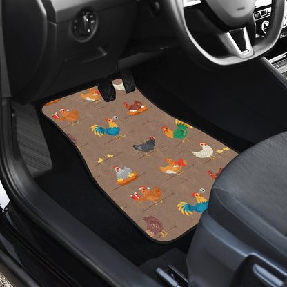 Chicken Happy Print Pattern Car Floor Mats Front Back