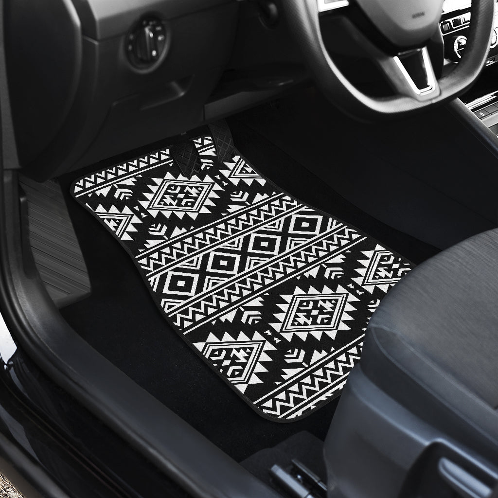 Aztec Black White Print Pattern Car Floor Mats Front Back